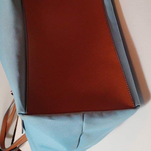 Coach Light Blue Tote with Brown Leather Trim - Picture 6 of 10